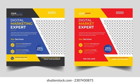 Digital marketing banner design template. Digital business marketing social media post template. Social media banner design template. Social media post design. Social media bundle design