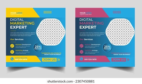 Digital marketing banner design template. Digital business marketing social media post template. Social media banner design template. Social media post design. Social media bundle design