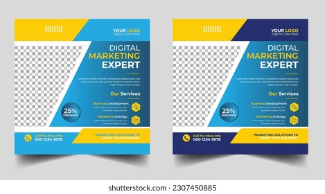 Digital marketing banner design template. Digital business marketing social media post template. Social media banner design template. Social media post design. Social media bundle design