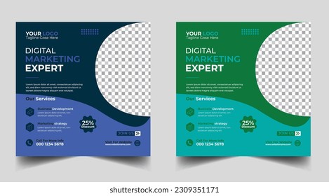 Digital marketing banner design template. Digital business marketing social media post template. Social media banner design template. Social media post design. Social media bundle design	
