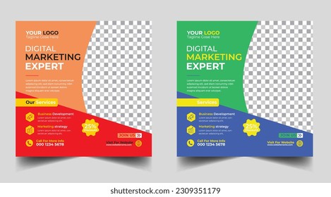 Digital marketing banner design template. Digital business marketing social media post template. Social media banner design template. Social media post design. Social media bundle design	
