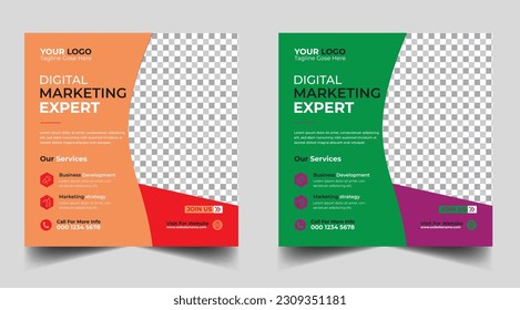 Digital marketing banner design template. Digital business marketing social media post template. Social media banner design template. Social media post design. Social media bundle design	
