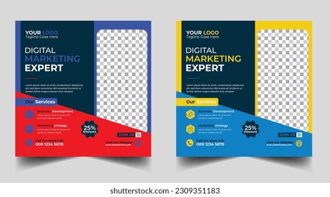 Digital marketing banner design template. Digital business marketing social media post template. Social media banner design template. Social media post design. Social media bundle design	
