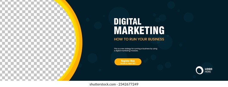 Digital Marketing banner for presentation banner template design. Abstract dark blue with circle objects design vector, illustration
