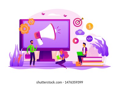 Digital marketing benefit. Web analytics. Programmers working in team. Marketing activity. Attribution modeling, brand insight, measurement tools concept. Vector isolated concept creative illustration