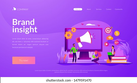 Digital marketing benefit. Web analytics. Programmers working in team. Marketing activity. Attribution modeling, brand insight, measurement tools concept. Website homepage header landing web page