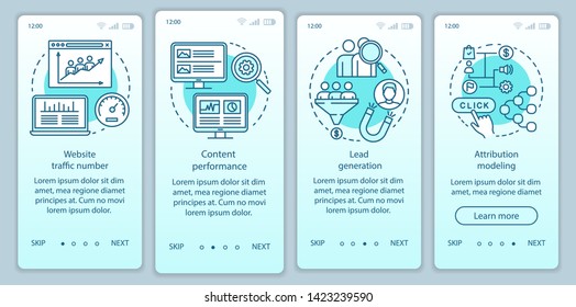 Digital marketing benefits turquoise gradient onboarding mobile app page screen vector template. Walkthrough website steps with linear illustrations. UX, UI, GUI smartphone interface concept