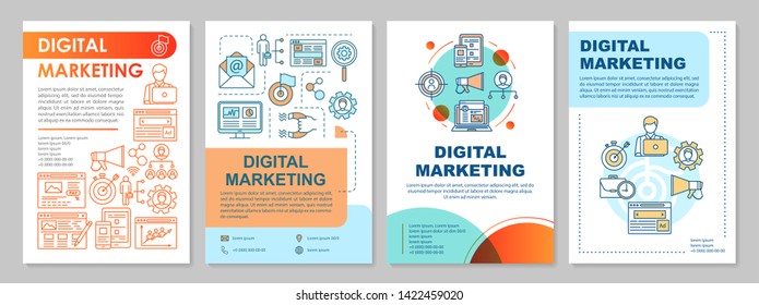 Digital Marketing Brochure Template Layout. SMM, Targeting. Flyer, Booklet, Leaflet Print Design With Linear Illustrations. Vector Page Layouts For Magazines, Annual Reports, Advertising Posters