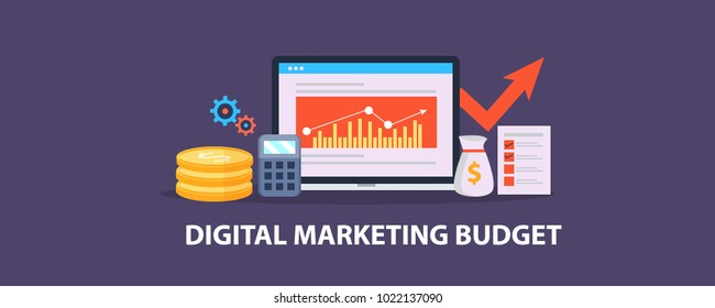 Digital Marketing Budget, Advertisement Analytics, Calculation, Return On Investment Vector Illustration