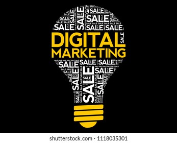 Digital Marketing bulb word cloud collage, business concept
