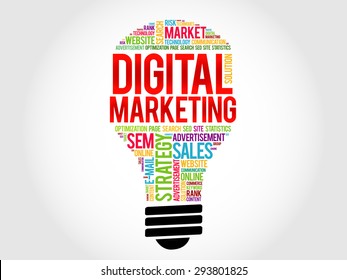 Digital Marketing bulb word cloud, business concept