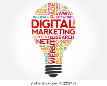 Digital Marketing bulb word cloud, business concept