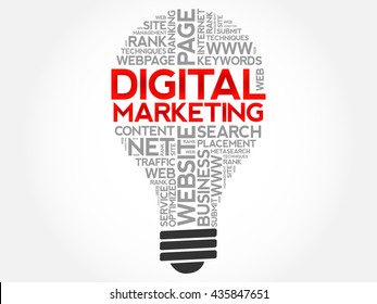 Digital Marketing bulb word cloud, business concept