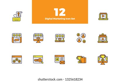 Digital Marketing Bundle Set Icon with Stroke