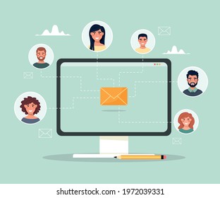 Digital Marketing, Business Communication, Email Communication between people. Sending messages. Vector communication concept.
