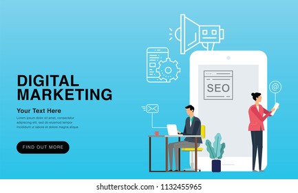 Digital Marketing, Business Concept Modern Style With Colour Transition. Can Use For Web, Landing Page, Infographics, Editorial, Commercial Use And Others. Vector.