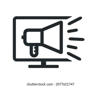 Digital marketing business icon. Computer with megaphone or loudspeaker. llustration vector