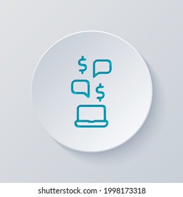 Digital marketing, business icon. Cut circle with gray and blue layers. Paper style