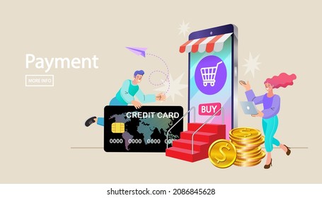 Digital marketing business. Online shopping, financial operations and credit card, mobile payment and banking concept. Smartphone marketing and e-commerce. delivery service concept. Vector