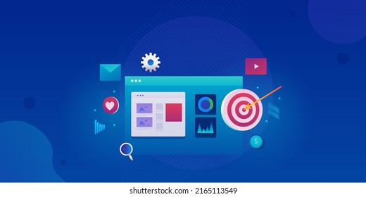 Digital marketing for business, Website marketing strategy, Digital advertising, Email, Social media, Target ads - vector illustration abstract background with icons