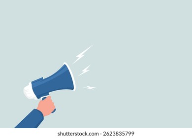 Empresário de marketing digital segurando megafone para site e banners de promoção