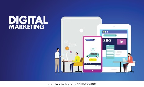 Digital Marketing - Can Use For Marketing Campaign, Business, U-tube, Website, Blog, Mobile, Commercial, Editorial, And Others. Vector.