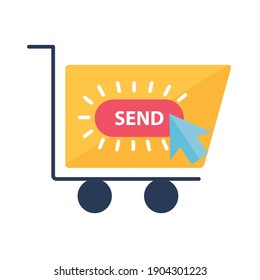 Digital marketing cart with send button flat style icon design, ecommerce and shopping online theme Vector illustration