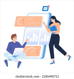 Digital Marketing Character Vector Illustration Featuring a Young Professional Managing SEO, Social Media, and Online Ads in a Creative Work Environment
