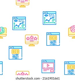 Digital Marketing Collection Vector Seamless Pattern Color Line Illustration