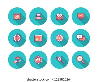 Digital Marketing Colored Flat Line Icon Set