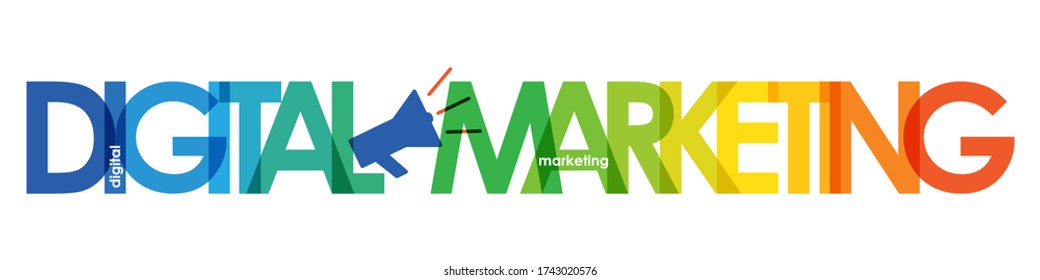 DIGITAL MARKETING colorful gradient typography banner with megaphone icon