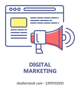 Digital marketing colorful line icon. Advertising social media concept. Promotion strategy. Symbol with red and yellow elements for web page, mobile app, promo. UI/UX user interface. Editable stroke