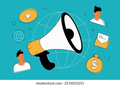 Digital Marketing Communication Vector concept SEO Promoting Collaboration and Global Engagement