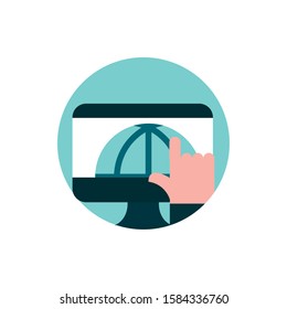 digital marketing computer hand world clicking vector illustration