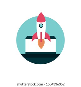 digital marketing computer rocket startup vector illustration