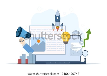 Digital marketing concept for banner design. Advertising campaigns and online promotions in mobile applications, advertising content in social networks. Flat vector illustration on white background.