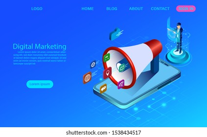 Digital marketing concept for banner and website. Business analysis, content strategy and management. digital media campaign flat vector illustration with icon