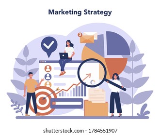 Digital marketing concept. Business promotion, customer communication and product advertising through social networks. SEO, SEM. Flat vector illustration