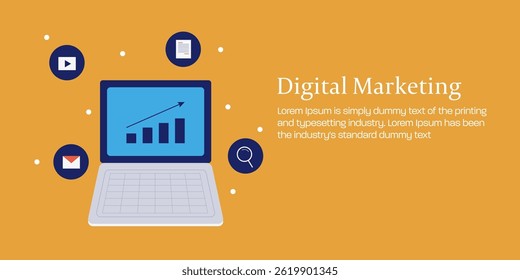 Digital marketing concept, Business using digital marketing strategy to increase customer conversion, SEO, Social media, email digital marketing - vector illustration with icons
