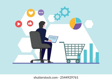 Digital marketing concept. Colored flat vector illustration isolated.