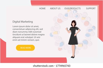Digital marketing concept. Creative idea design. Flat vector illustration for template, brochure or presentation.