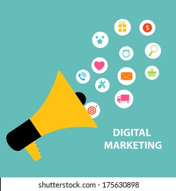 Digital Marketing Concept for Different Electronic Devices. Vector Illustration