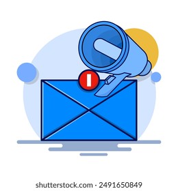 Digital marketing concept, email marketing. Envelope with Documents and Megaphone. send email letters and view graphs, manage financial income. Online Marketing Concept. flat vector illustration.