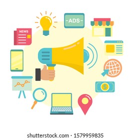 Digital marketing concept with flat design. Set of digital marketing related icon on isolated background