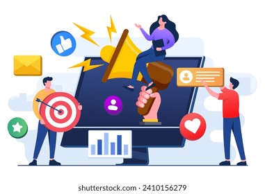 Digital marketing concept flat illustration vector template, Social media campaign, Promotion, E-commerce, Marketing agency, Attracts new customers