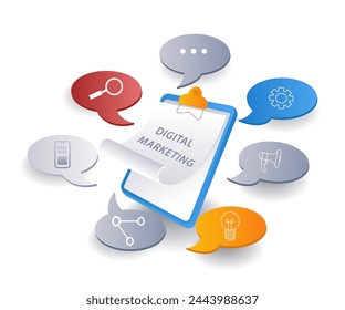 Digital marketing concept flat isometric 3d illustration