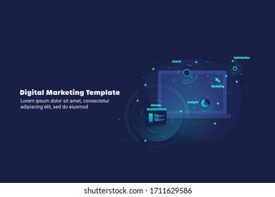 Digital marketing concept,  Future concept of marketing, Marketing technology - conceptual creative vector banner with icons
