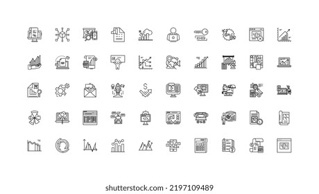 Ilustración de concepto de marketing digital, iconos lineales, conjunto de señales de línea, colección de vectores