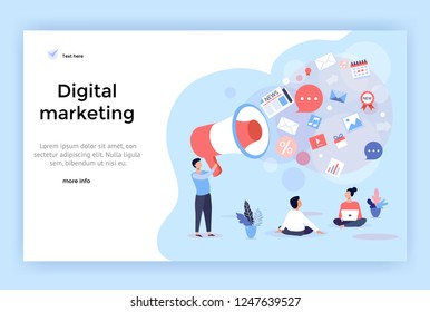 Digital marketing concept illustration, perfect for web design, banner, mobile app, landing page