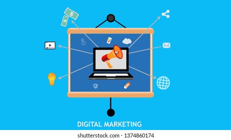 Digital marketing concept illustration with presentation board